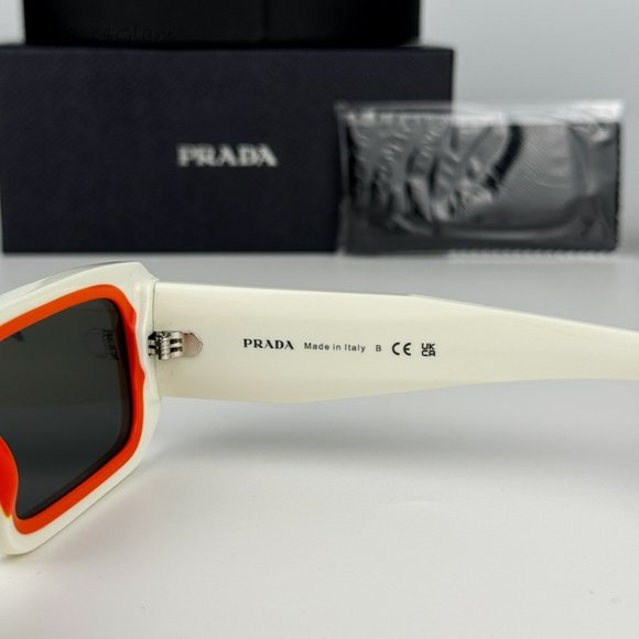 NEW Prada PR06YS 17M5S0 Talc Orange Dark Grey Rectangle Unisex Sunglasses - Picture 6 of 11